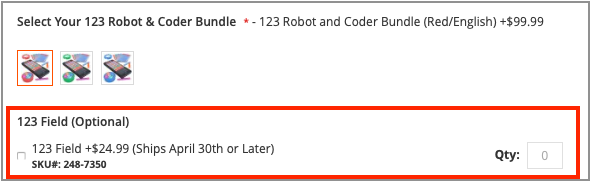 123 Field Option on Product Page
